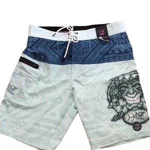 Psycho Tuna HAWAIIAN TIKI Men's Size 32 Board Shorts NWT